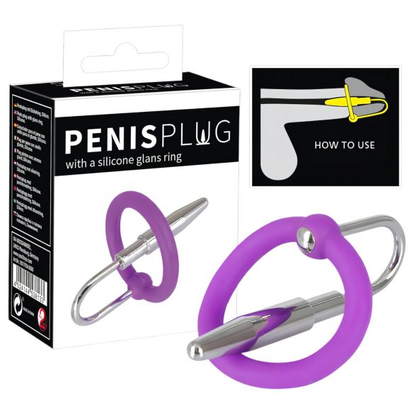 Plug pene: aro silicona y tapón uretral (lila-plateado)