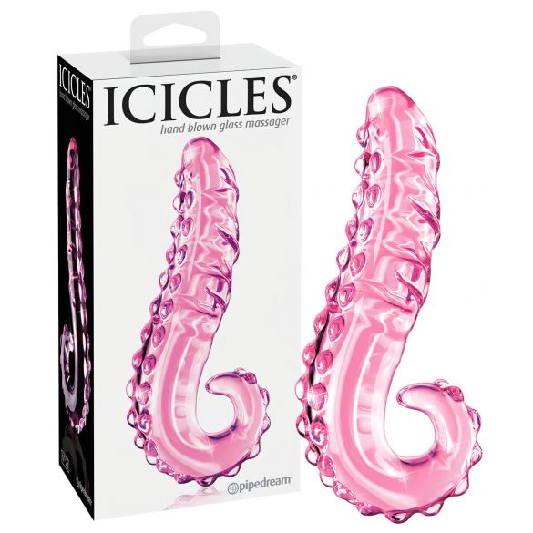 Icicles No. 24 - Dildo de cristal rosa con lengua estriada