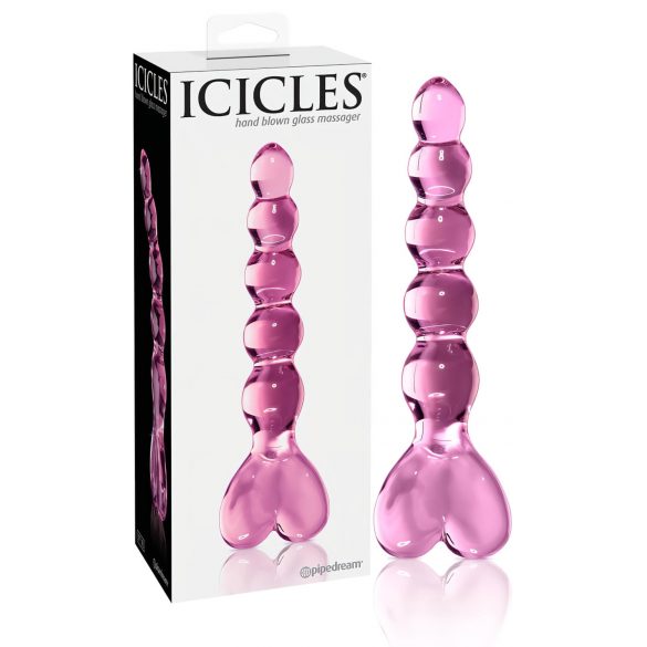 Icicles No. 43 - Dildo de vidrio con corazones y perlas (rosa)