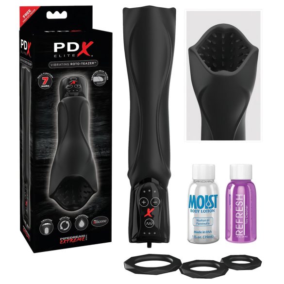 PDX Roto-Teazer - Masturbador giratorio y vibrador, negro e impermeable