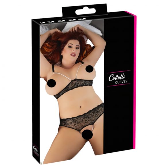 Cottelli Talla Grande - conjunto de sujetador perlado (negro) - XL