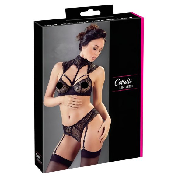 Cottelli - Conjunto de sujetador de encaje con cuello (negro) - 80B/M