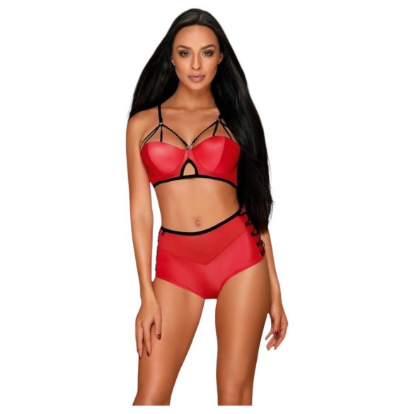 Conjunto rojo de efecto cuero Obsessive Leatheria - Talla S/M