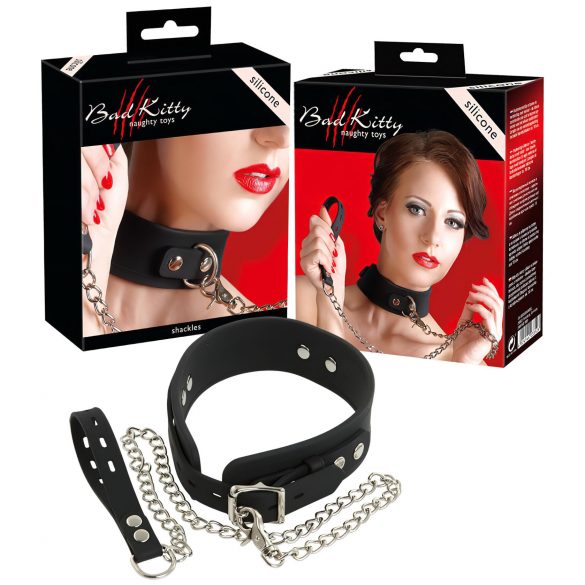 Bad Kitty - Collar de silicona con correa (negro)