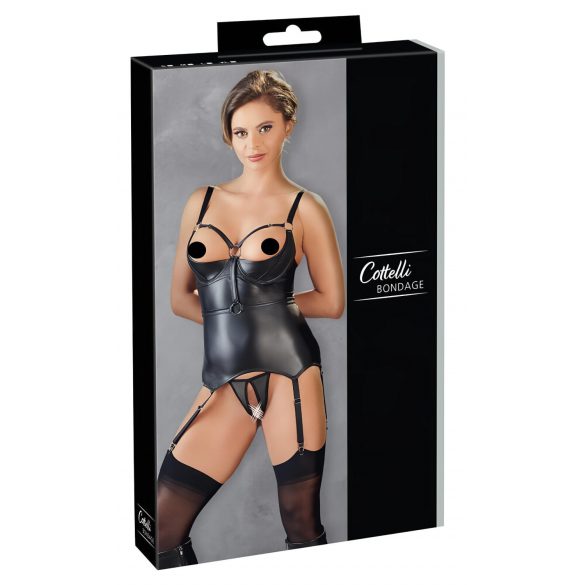 Cottelli Bondage - Brillante Sujetador Realzador y Esposas para Brazos (Negro) - XL