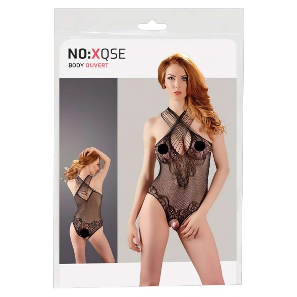 NO:XQSE - Body de red floral con cuello, negro (S-L)