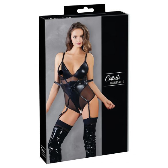 Cottelli Bondage - Body brillante con esposas (negro) - L