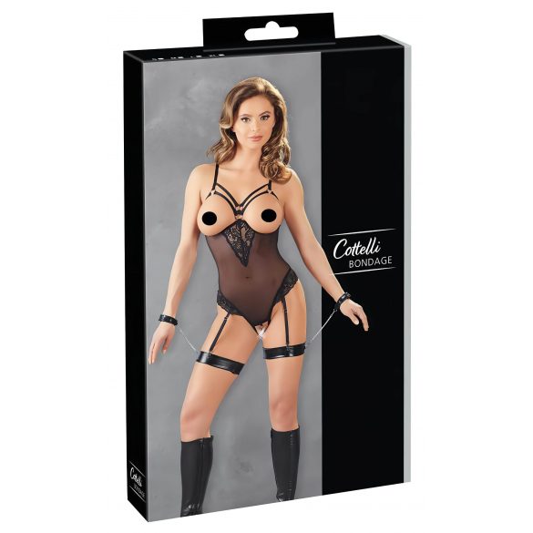 Cottelli Bondage - Body y esposas con anillas de metal (negro) - M