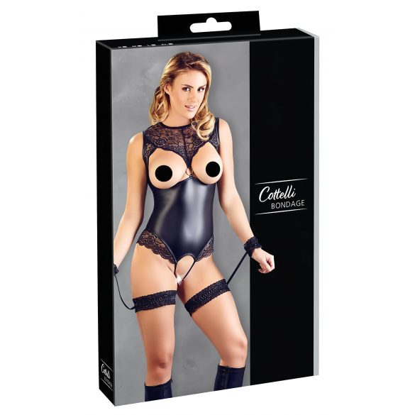 Cottelli Bondage - Cuerpo abierto brillante y esposas (negro) - XL