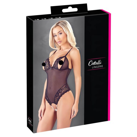 Cottelli - Body abierto de encaje con perlas (negro)