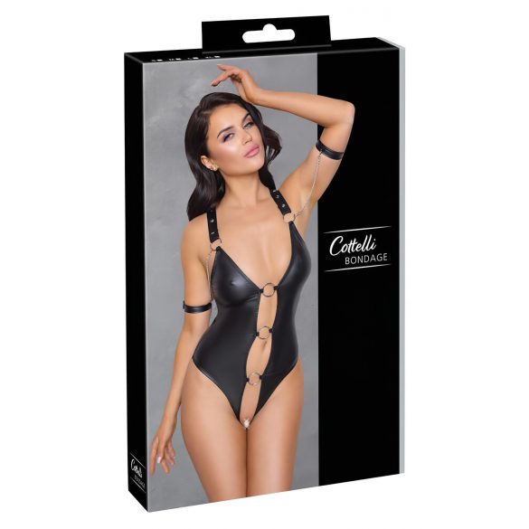 Cottelli Bondage - Body abierto brillante con anillas (negro) - XL