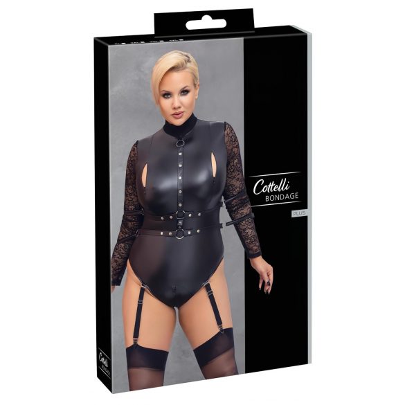 Cottelli Bondage Talla Grande - Body con Mangas de Encaje (Negro)