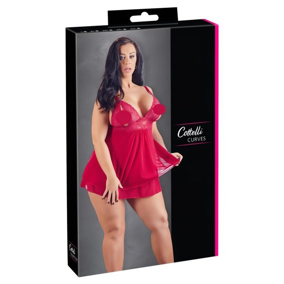 Cottelli Tallas Grandes - Babydoll Rojo de Encaje y Gasa - XL