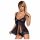 Babydoll Obsessive Amanta con bordados y tanga (negro-turquesa) - L/XL