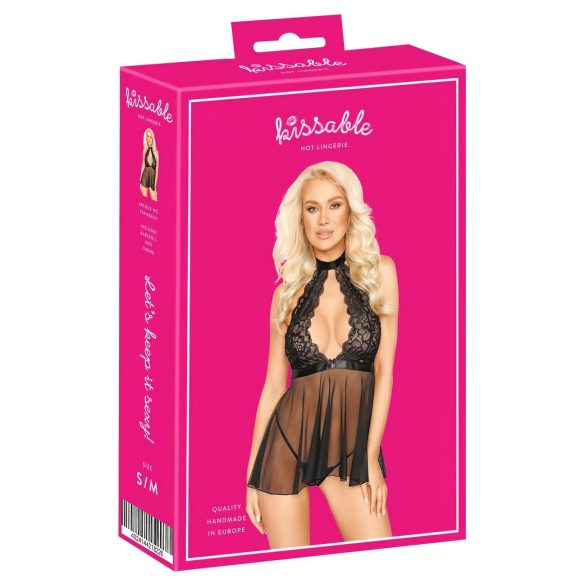 Babydoll de encaje negro, besable