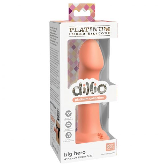 Dillio Gran Héroe - dildo de silicona con base adherente (17 cm) - naranja