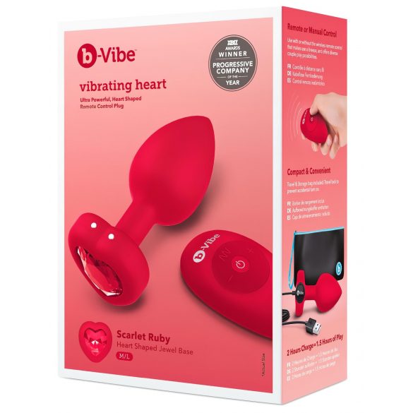 b-vibe corazón - vibrador anal recargable con control remoto (rojo)