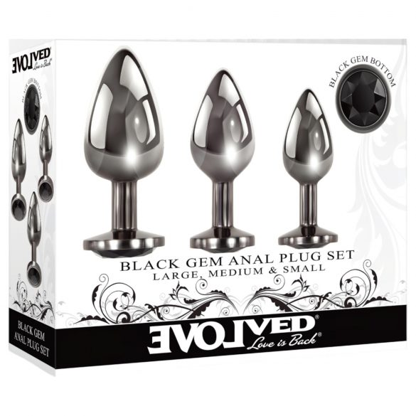 Conjunto Evolved Black Gem - Plug anal metálico (negro-plata)